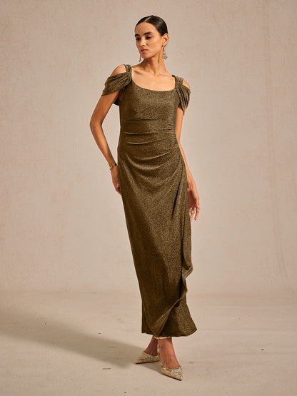 Cold Shoulder Glitter Metallic Knit Dress