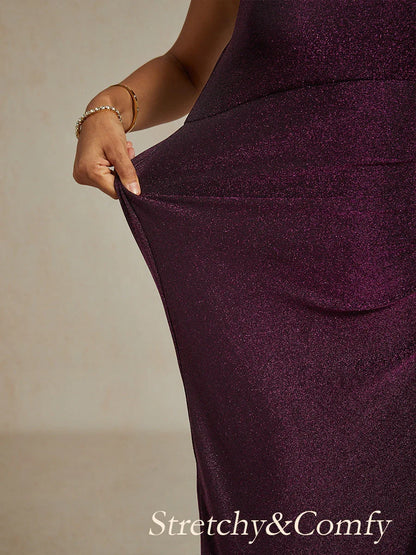 Vestido de malla con brillo y hombros descubiertos