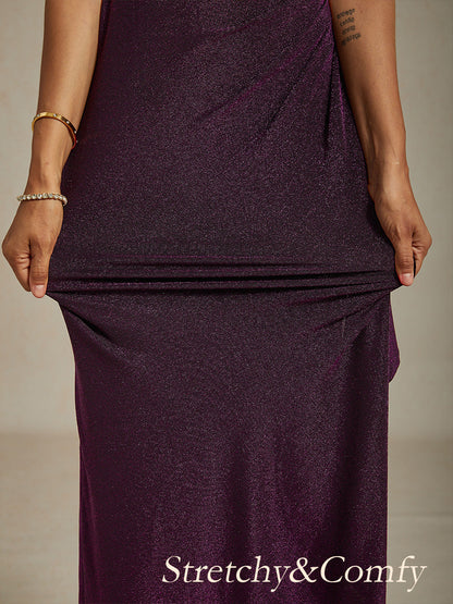 Cold Shoulder Glitter Metallic Knit Dress