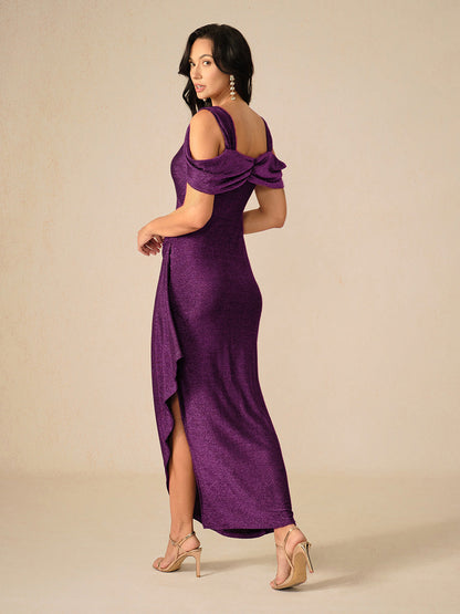 Cold Shoulder Glitter Metallic Knit Dress