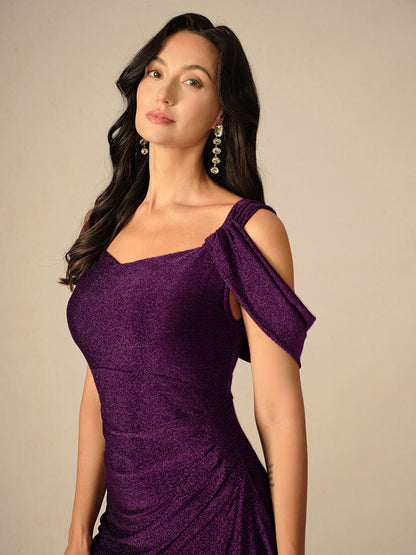 Cold Shoulder Glitter Metallic Knit Dress