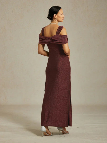 Cold Shoulder Glitter Metallic Knit Dress