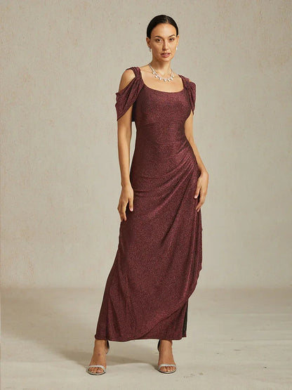 Cold Shoulder Glitter Metallic Knit Dress