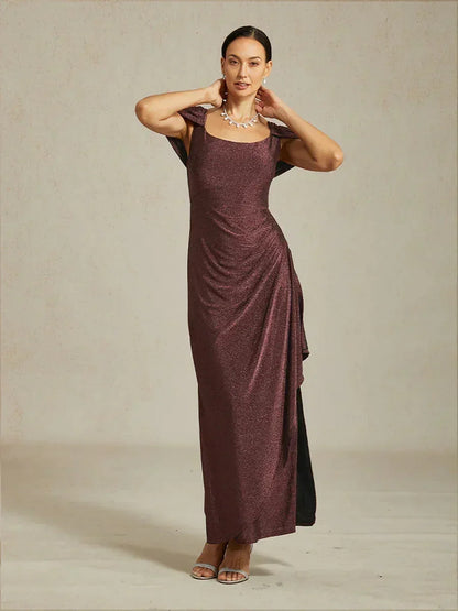 Vestido de malla con brillo y hombros descubiertos