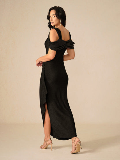 Cold Shoulder Glitter Metallic Knit Dress