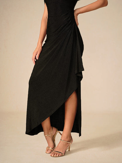 Cold Shoulder Glitter Metallic Knit Dress