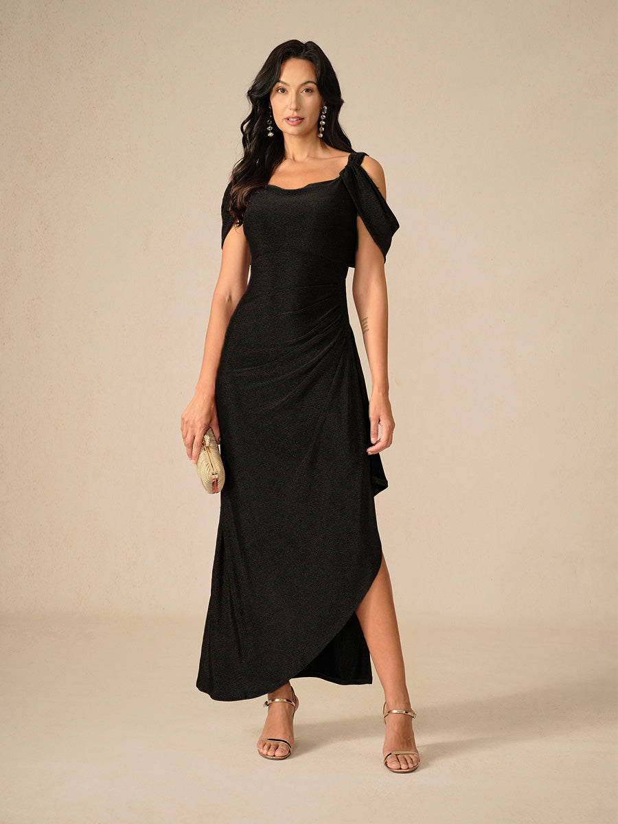 Cold Shoulder Glitter Metallic Knit Dress