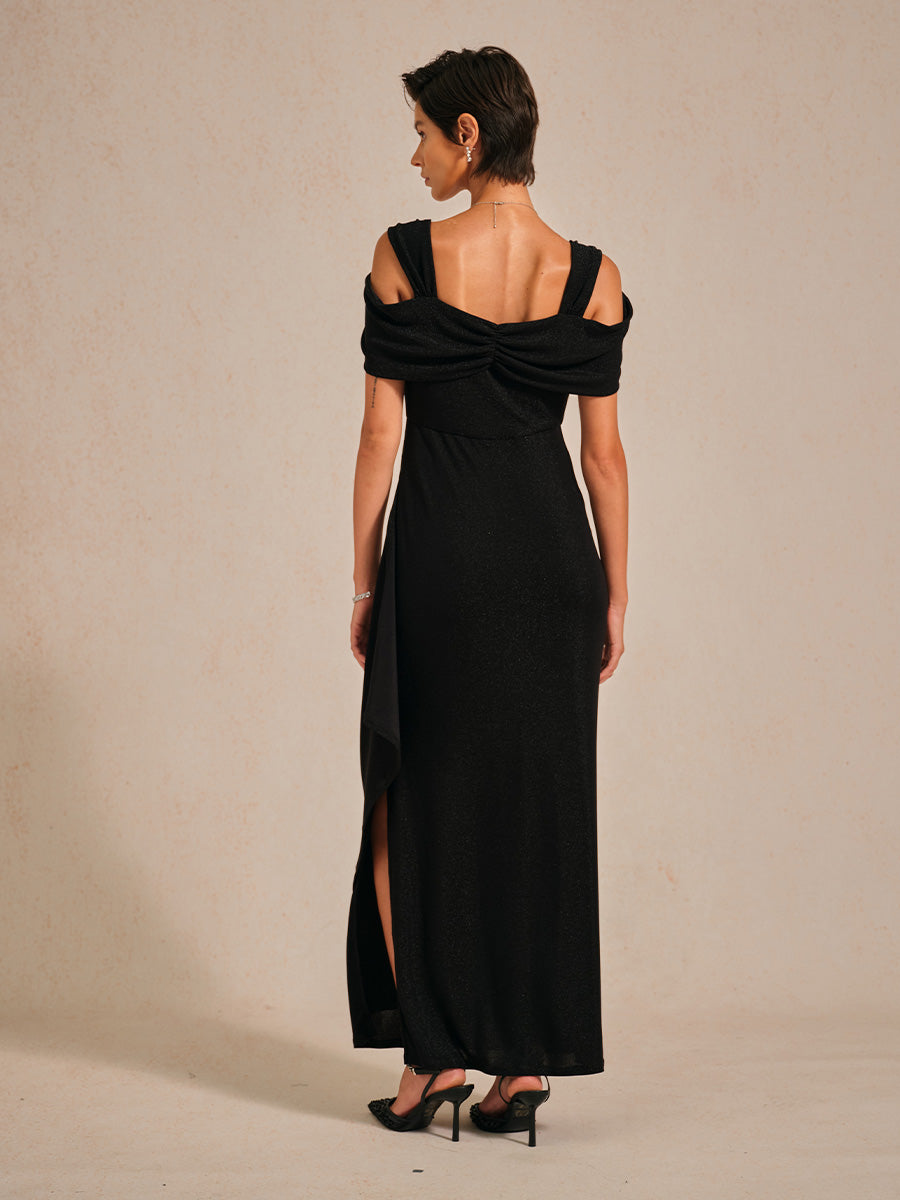 Cold Shoulder Glitter Metallic Knit Dress