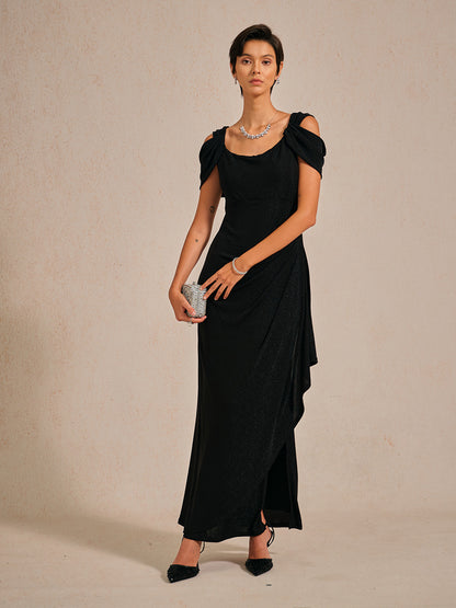 Cold Shoulder Glitter Metallic Knit Dress