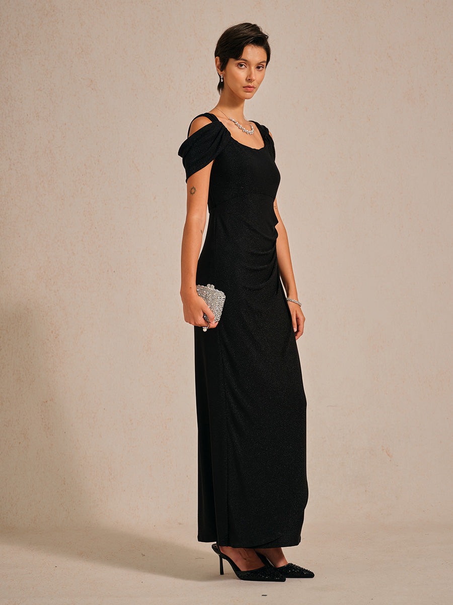 Cold Shoulder Glitter Metallic Knit Dress