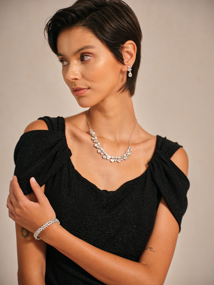 Cold Shoulder Glitter Metallic Knit Dress