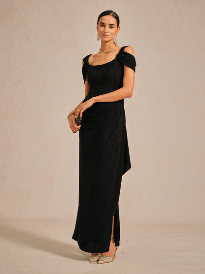 Cold Shoulder Glitter Metallic Knit Dress