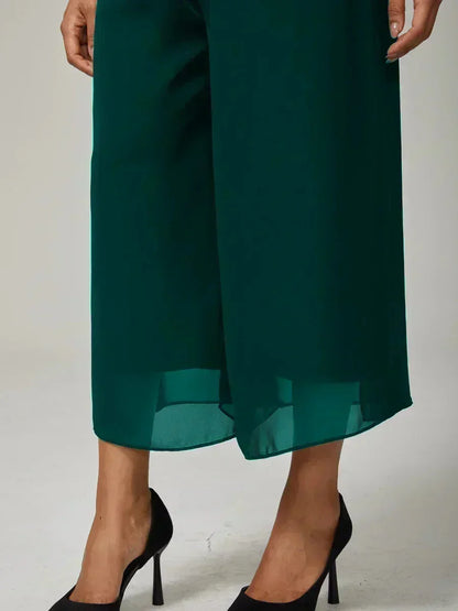 Cropped Length Straight Leg Pant With Chiffon Split Leg Overlay