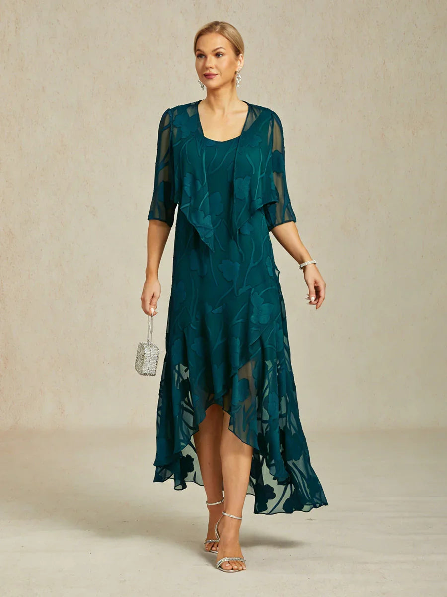 Floral Chiffon Evening Gown Sleeveless A-Line Dress with Asymmetrical Hem for Weddings Formal Events msglamor Floral Chiffon Evening Gown Sleeveless A-Line Dress with Asymmetrical Hem for Weddings Formal Events msglamor