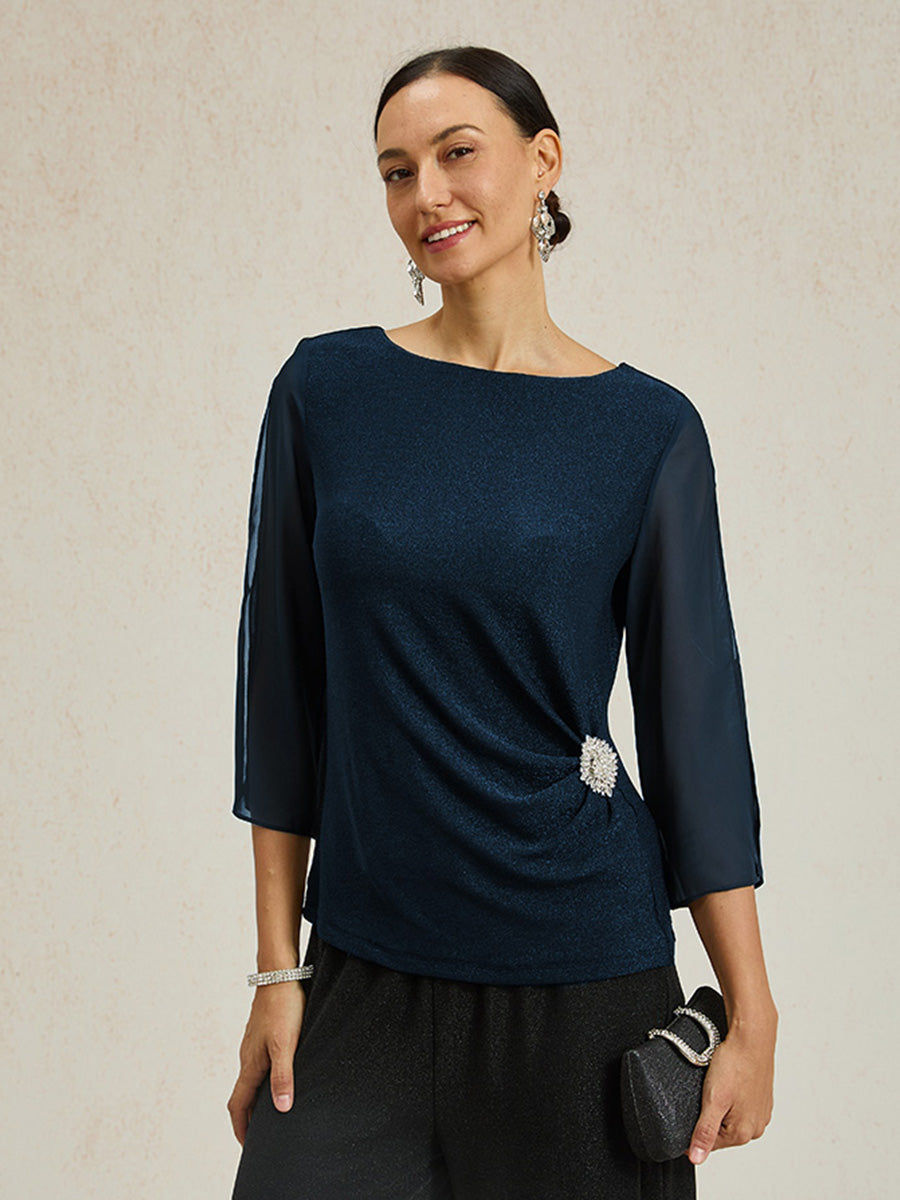 Elegant 3/4 Sleeve Metallic Knit Blouse