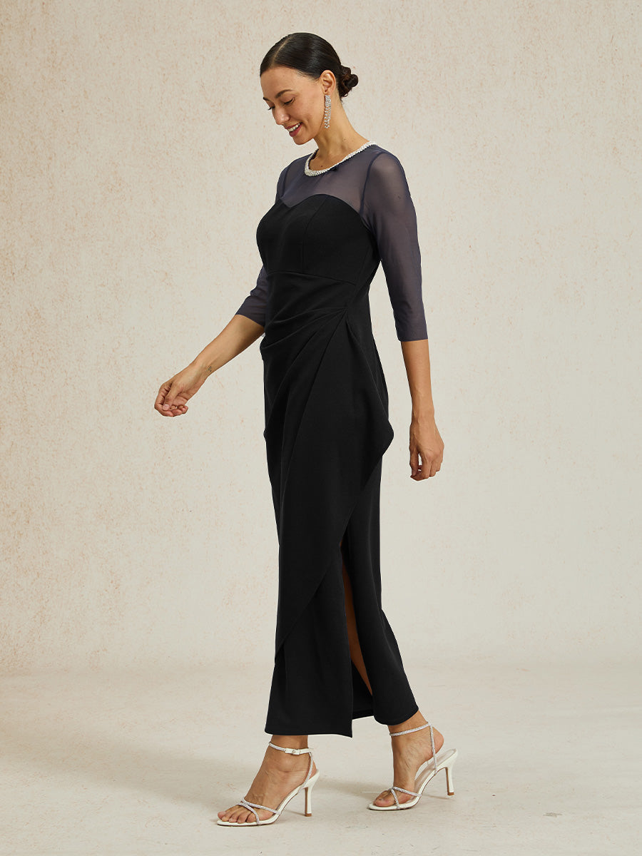 Elegant Beaded Illusion Neckline Formal Dress