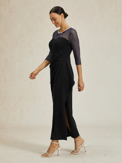Elegant Beaded Illusion Neckline Formal Dress