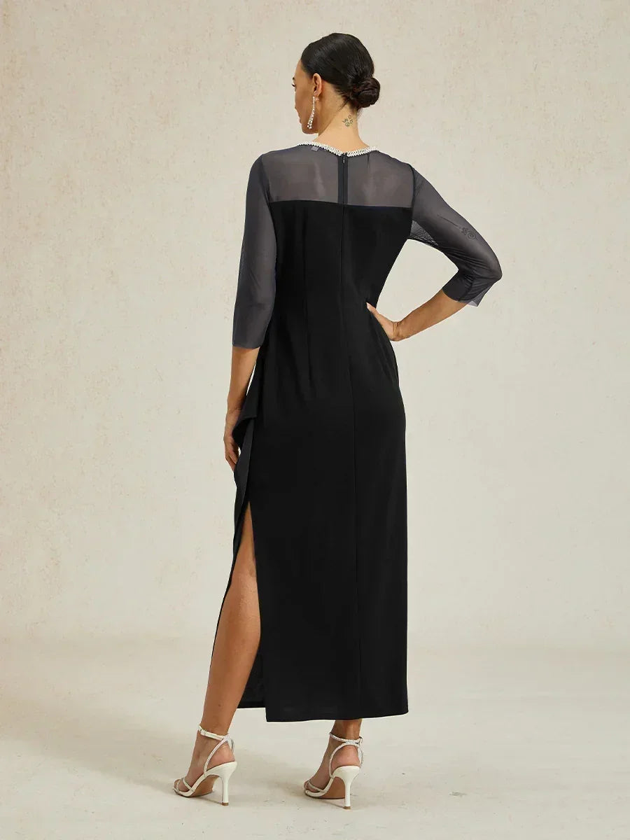 Elegant Beaded Illusion Neckline Formal Dress