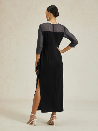 Elegant Beaded Illusion Neckline Formal Dress