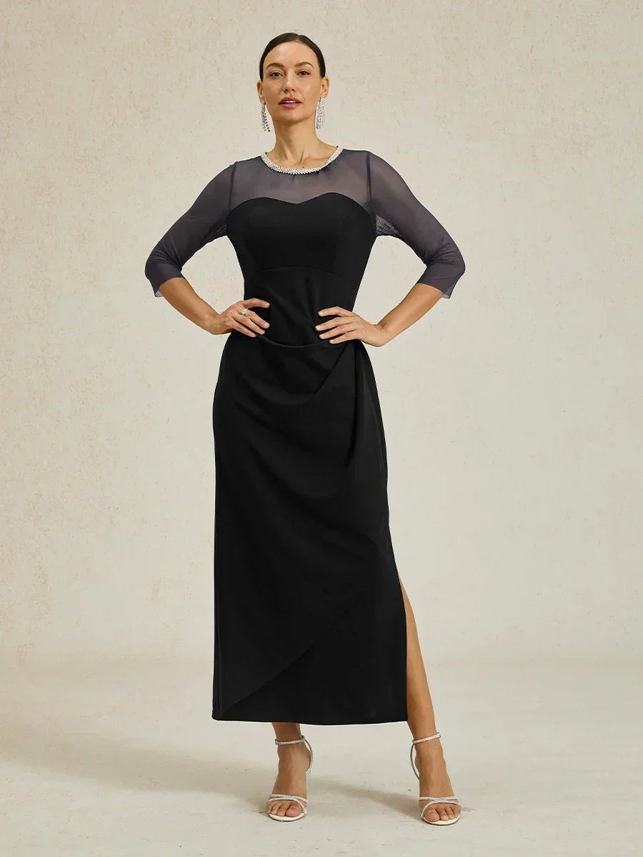 Elegant Beaded Illusion Neckline Formal Dress