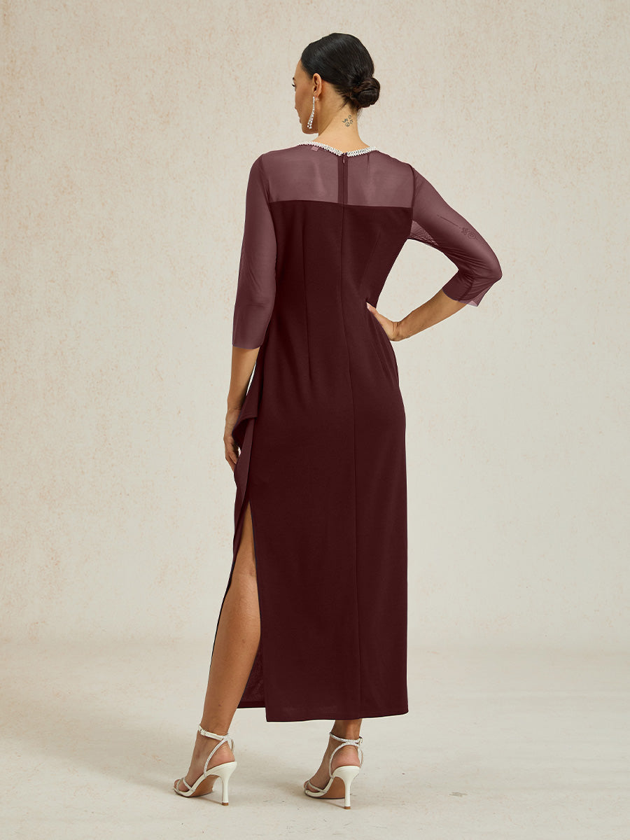 Elegant Beaded Illusion Neckline Formal Dress