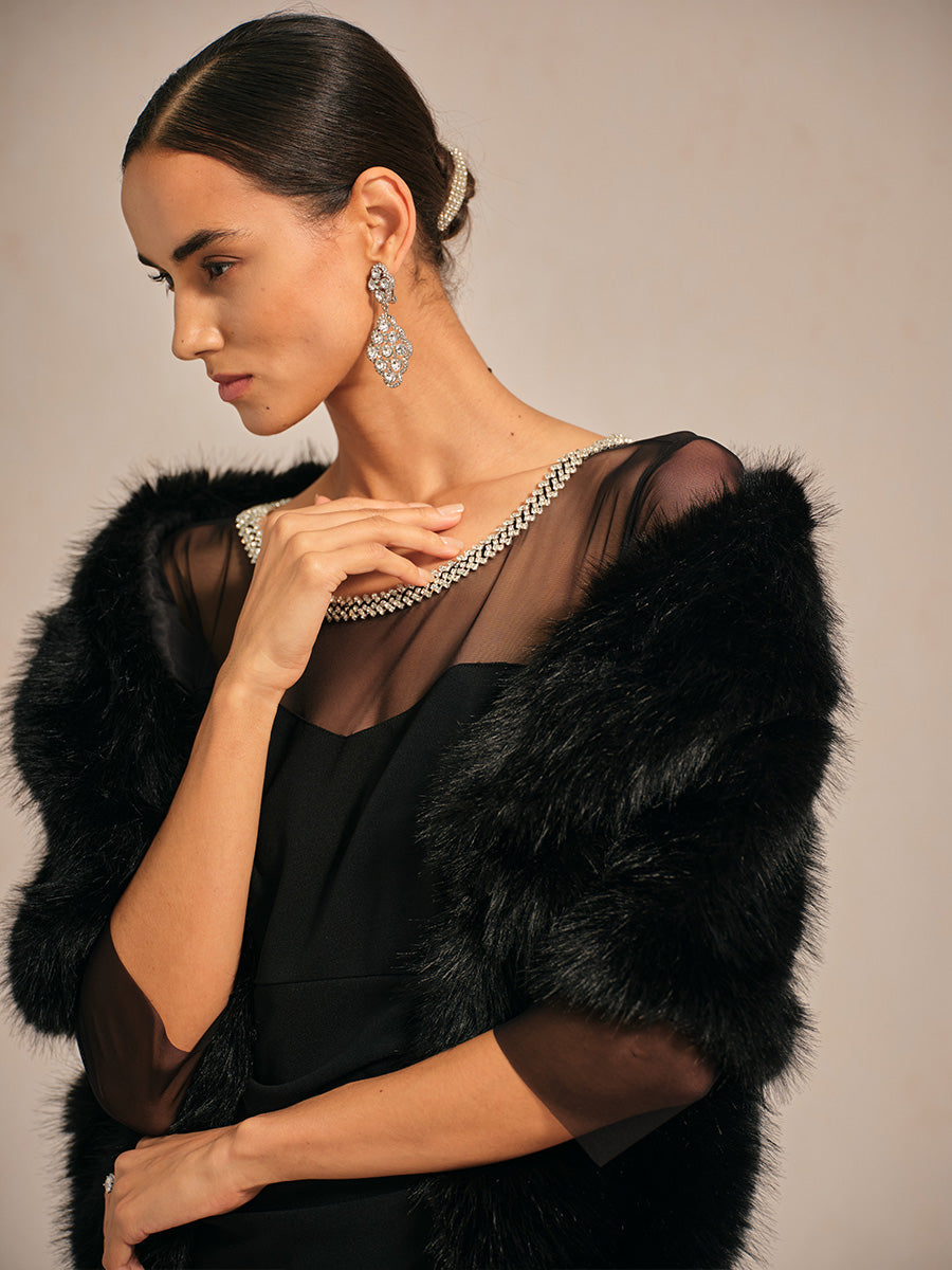 Elegant Beaded Illusion Neckline Formal Dress