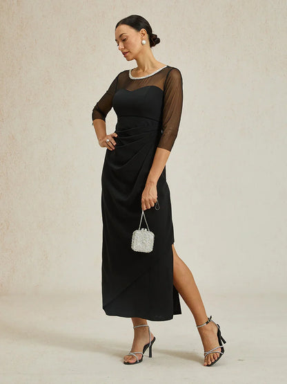 Elegant Beaded Illusion Neckline Sheath Formal Dress