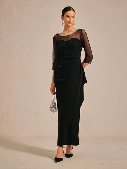 Elegant Beaded Illusion Neckline Formal Dress