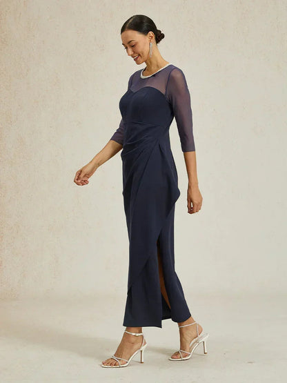 Elegant Beaded Illusion Neckline Formal Dress