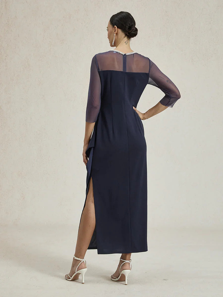 Vestito formale elegante con scollatura a perline effetto illusione