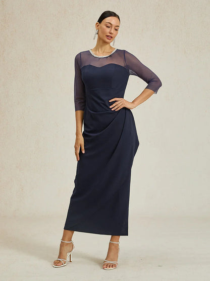 Vestito formale elegante con scollatura a perline effetto illusione