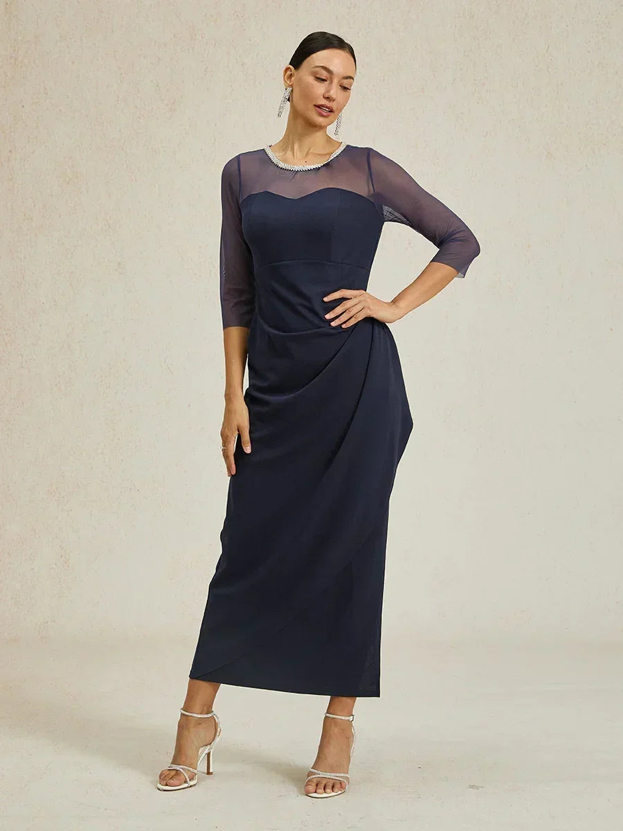 Elegant Beaded Illusion Neckline Formal Dress