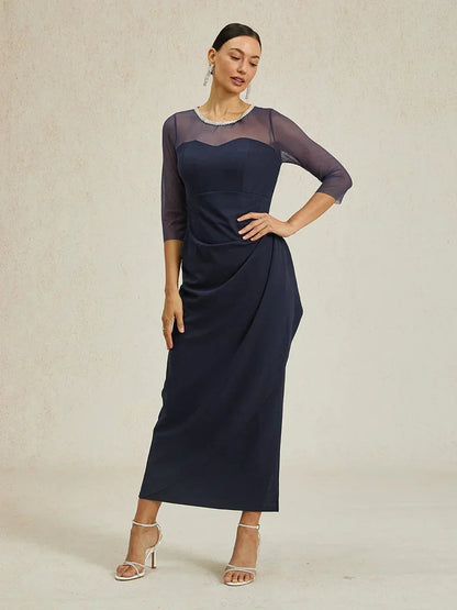 Elegant Beaded Illusion Neckline Formal Dress