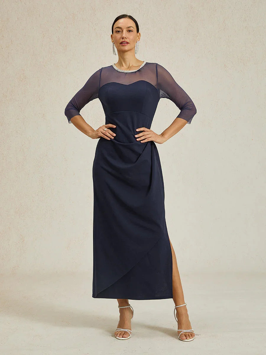 Vestito formale elegante con scollatura a perline effetto illusione