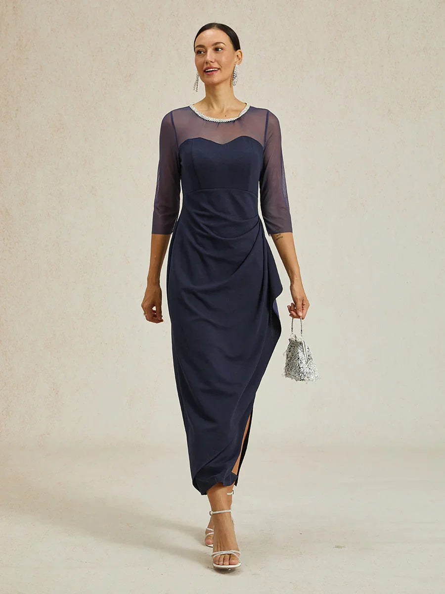 Vestito formale elegante con scollatura a perline effetto illusione