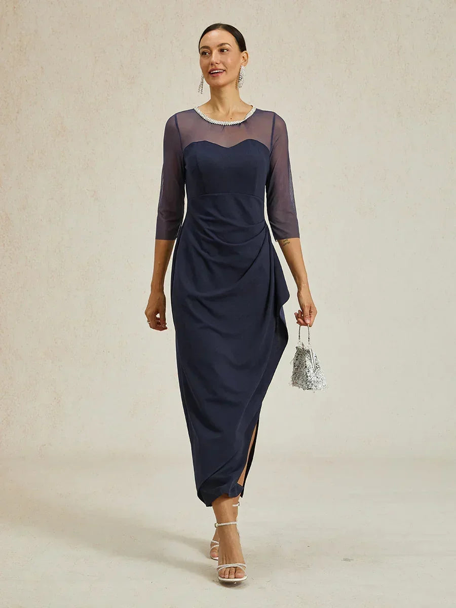 Elegant Beaded Illusion Neckline Formal Dress