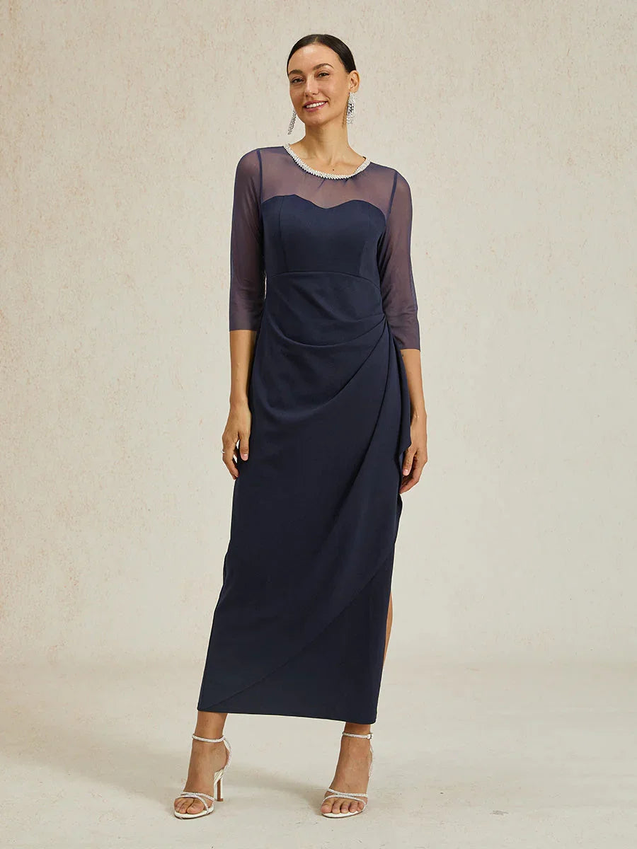 Vestito formale elegante con scollatura a perline effetto illusione