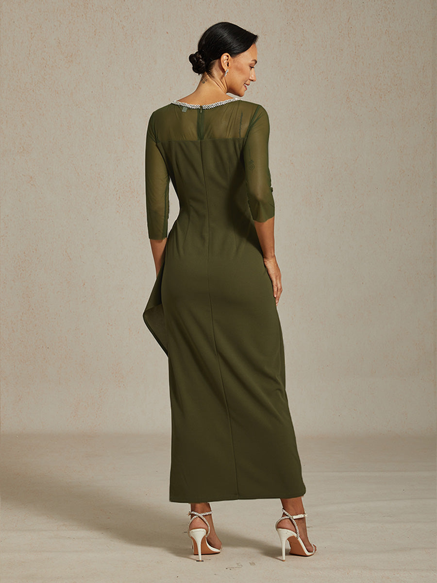 Elegant Beaded Illusion Neckline Formal Dress