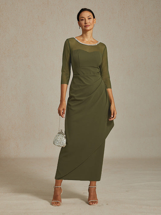 Elegant Beaded Illusion Neckline Formal Dress