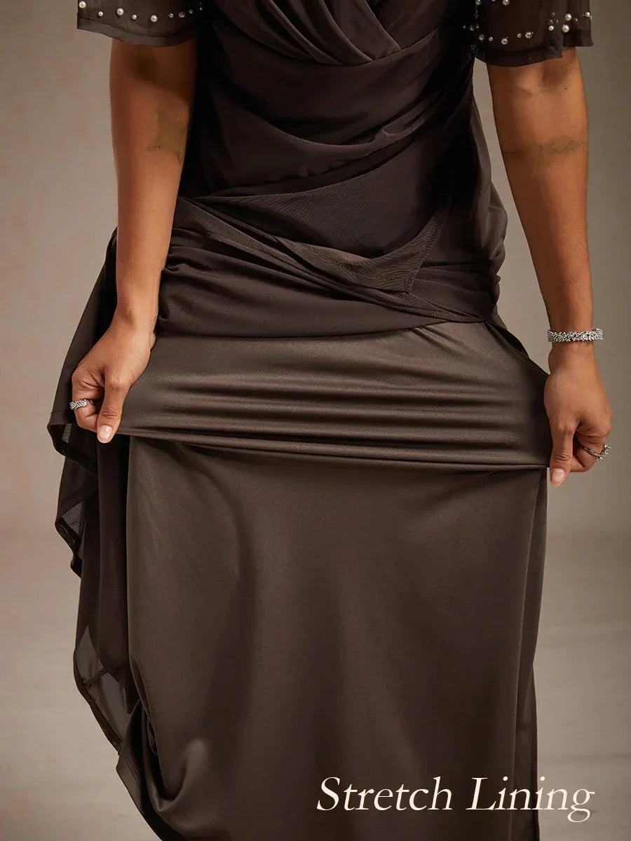 Elegant Formal Dress with Embellished Flutter Sleeves