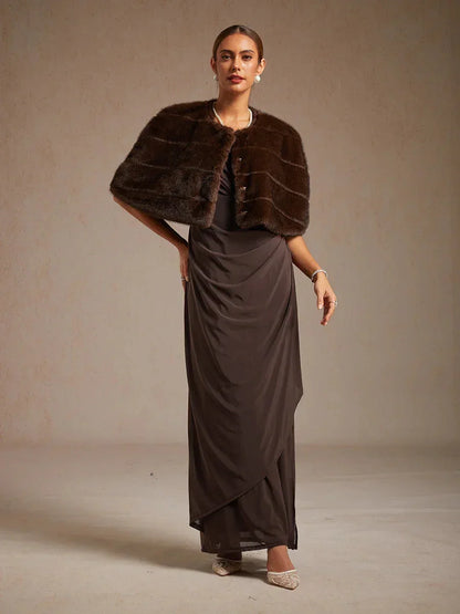 Elegant Formal Dress with Embellished Flutter Sleeves