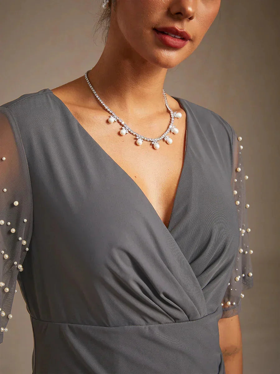 Elegant Formal Dress with Embellished Flutter Sleeves