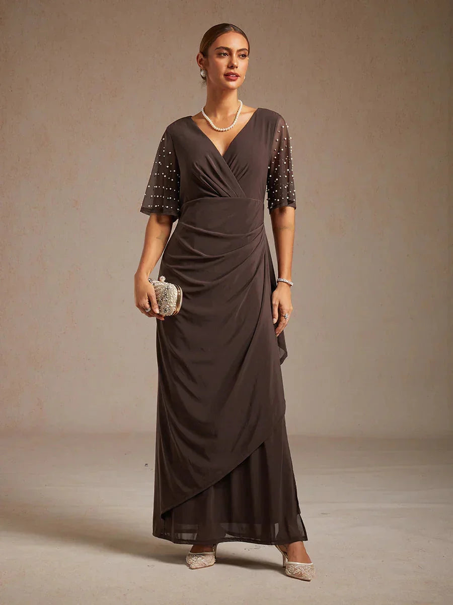 Elegant Formal Dress with Embellished Flutter Sleeves