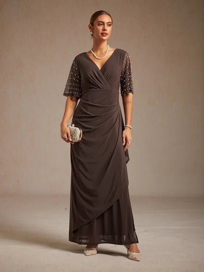 Elegant Formal Dress with Embellished Flutter Sleeves
