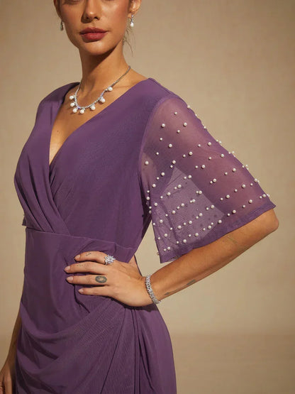 Elegant Formal Dress with Embellished Flutter Sleeves