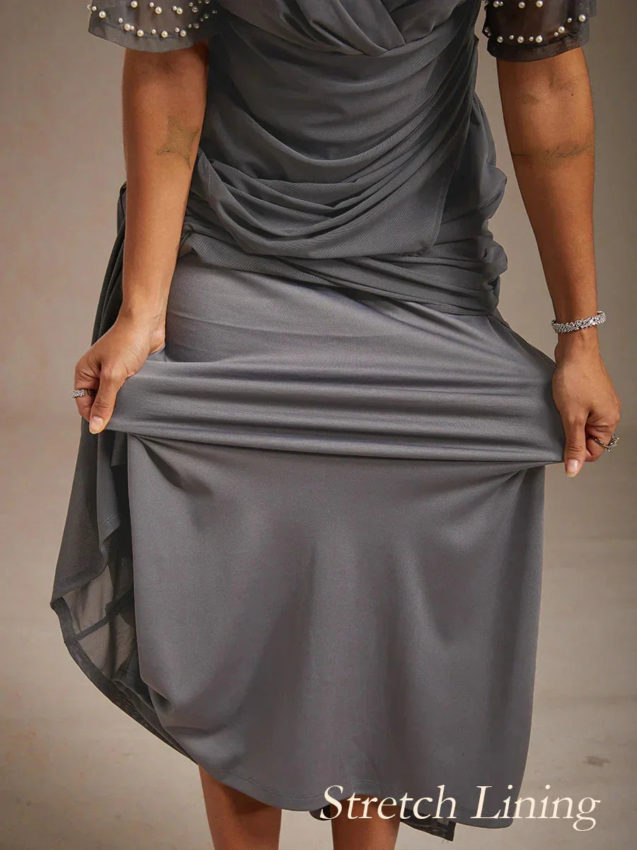 Elegant Formal Dress with Embellished Flutter Sleeves