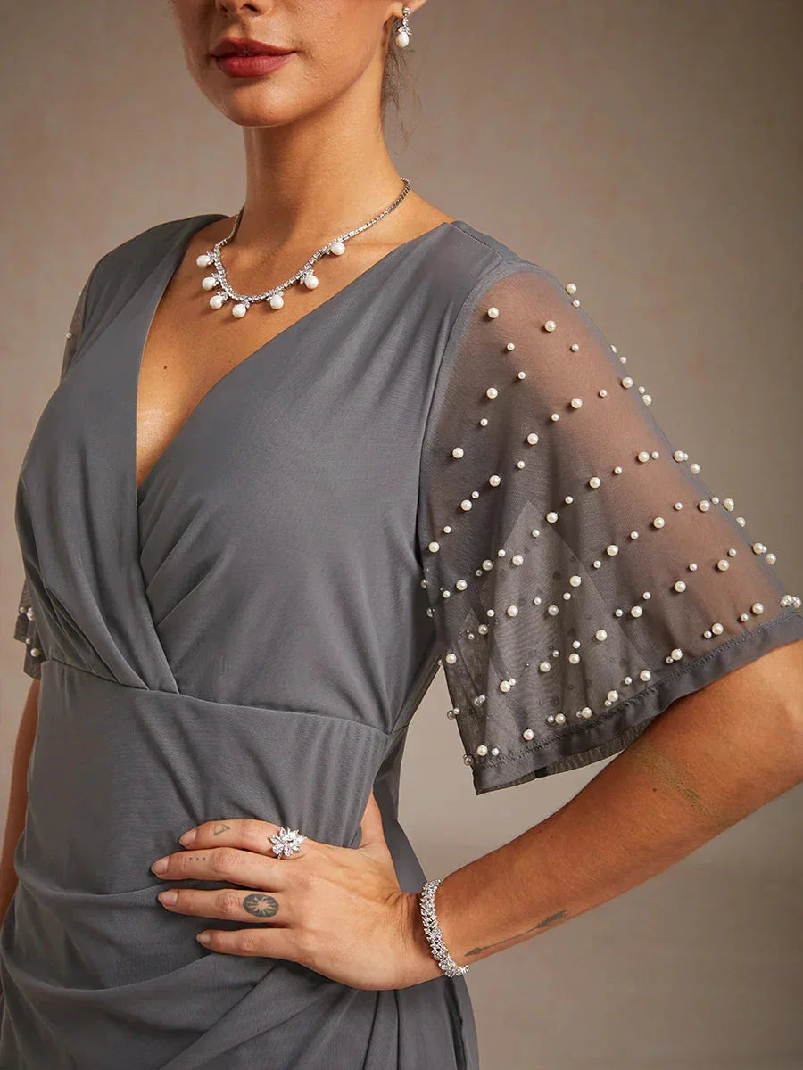 Elegant Formal Dress with Embellished Flutter Sleeves