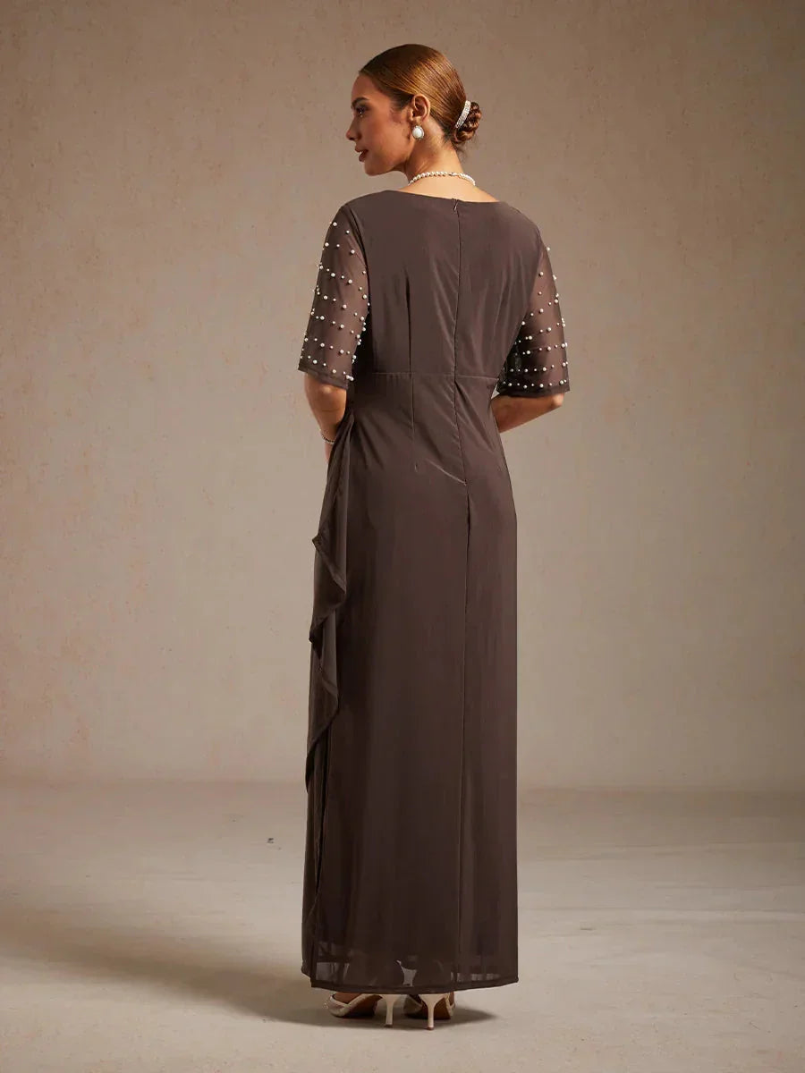 Elegant Formal Dress with Embellished Flutter Sleeves