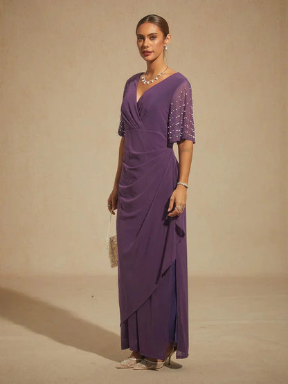 Elegant Formal Dress with Embellished Flutter Sleeves