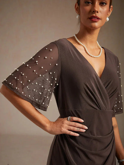 Elegant Formal Dress with Embellished Flutter Sleeves